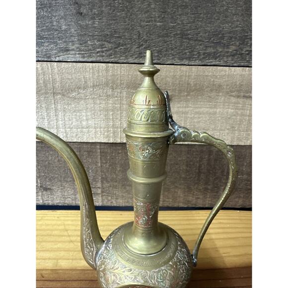 Vintage Original India Antique Red/Brass patterned Jug 8” Tall - Picture 7 of 10